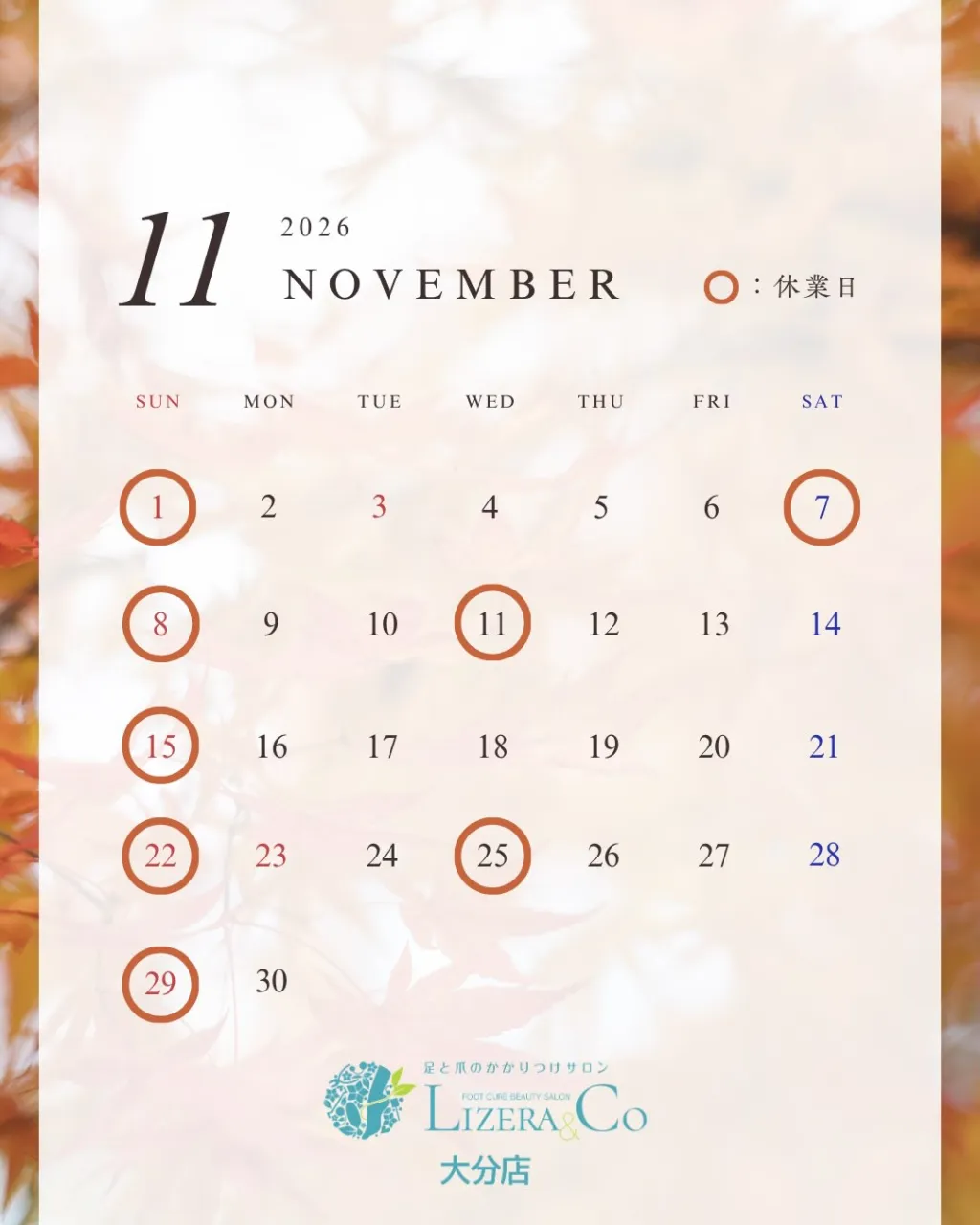 11月の営業日&お得情報👣✨📣